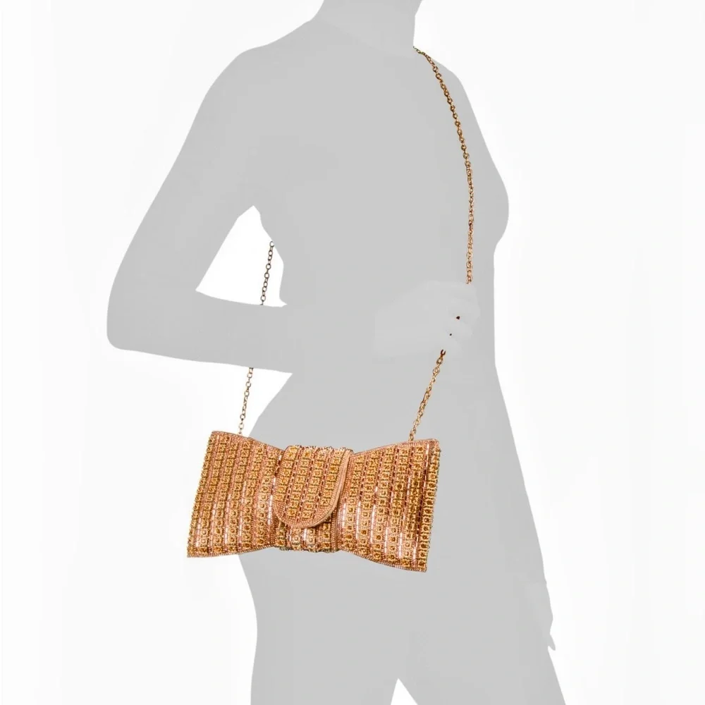 NEW Most Wanted Beaded Bow Clutch Purse in Gold